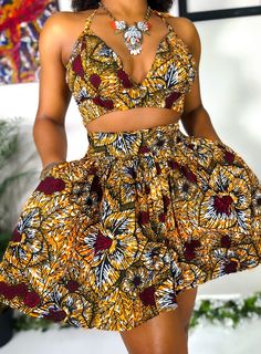 Ankara Short Knicker And Top For Ladies, Bohemian Two-piece Fitted Skirt, Short Flare Skirt, African Print Blouse, Ankara Blouse, African Blouses, African Print Tops, African Clothes, Print Mini Skirt