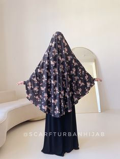 Black Floral Print Khimar Transformer to Niqab Jilbab - Etsy Modest Black Khimar, Burqa Fashion, Head Coverings, Shades Of Burgundy, Black Floral Print, Niqab, Silk Ribbon, Black Fabric, Jersey Fabric