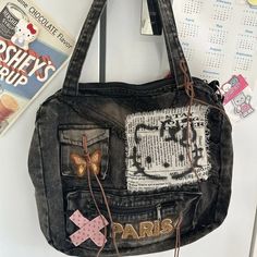 Miniso Hello Kitty Crossbody Bag Retro Anime Shoulder Bag Patch Y2k Fashion Cowboy Backpack Large Dc Backpack, Anime Shoulder, Plastik Recycling, Vintage Hello Kitty, Hello Kitty Y2k, Hello Kitty Purse, Aesthetic Backpack, Bag Patches, Denim Crossbody