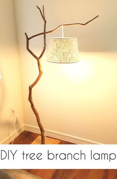 the diy tree branch lamp is made from branches