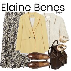 Elaine Benes Outfits, Oxfords Outfit, 90s Outfit, Outfit Maker, Outfit Shoplook, Gold Hoop, Gold Hoop Earrings