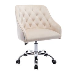 a white office chair with wheels on it