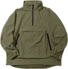 Half-zip Winter Windbreaker For Outdoor Activities, Green Long Sleeve Techwear Windbreaker, Long Sleeve Windbreaker With Adjustable Hood, Green Techwear Windbreaker With Long Sleeves, Green Long Sleeve Nylon Parka, Windproof Half-zip Outerwear For Fall, Casual Solid Color Half-zip Track Jacket, Winter Half-zip Windbreaker For Outdoor, Half-zip Winter Windbreaker For Outdoor