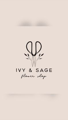 the logo for ivy & sage flower shop, with scissors and flowers in black on a beige background