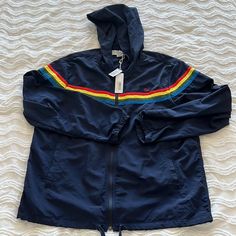 An Awesome Windbreaker From Outerknown. New With Tags. Casual Rainbow Cotton Outerwear, Casual Cotton Rainbow Outerwear, Casual Rainbow Outerwear For Fall, Blue Yellow, Mens Jackets, Jackets & Coats, Man Shop, Yellow, Blue