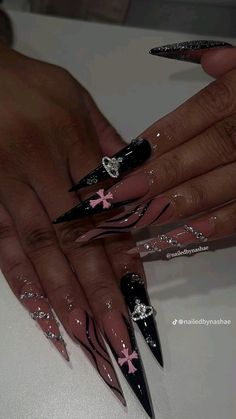 Square And Stiletto Nails Together, Stiletto Acrylic Nails, Long Stiletto Nails, Punk Nails