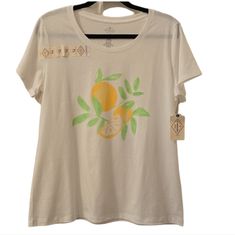 St. John's Bay Womens White "Lemons" Short Sleeve Tee-Shirt Size Petite Large. New With Tags Never Worn. Smoke-Free Home. Please Bundle And Save!! Bin 212 Yellow T-shirt With Lemon Print For Spring, Casual Yellow Tops With Lemon Print, Casual Lemon Tops For Summer, Spring Cotton T-shirt With Lemon Print, Relaxed Fit Lemon Print Summer Tops, Casual Relaxed Fit Top With Lemon Print, Casual Relaxed Fit Lemon Print Tops, Cotton T-shirt With Lemon Print For Spring, Yellow Lemon Print Crew Neck Top