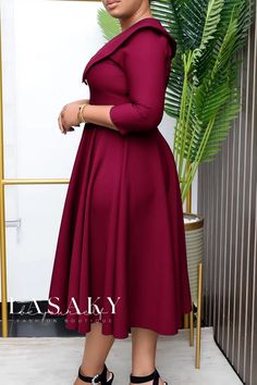 Lasaky - Sophisticated Solid Patchwork A-Line Dresses with O Neck, Buttons, and Belt Elegant Shirt Dress, Elegant Style Dress, Bowknot Dress, Evening Midi Dress, Lace A Line Dress, Line Dresses, Office Dresses For Women, Dress Classy, Party Scene