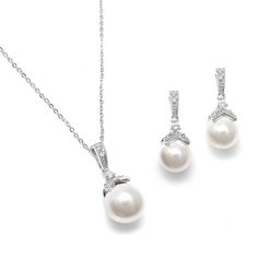 Beautiful, affordable gifts for your bridal party!  6 Sets Mariell Pearl and CZ Bridesmaid Jewelry 3045S- Affordable Elegance Bridal - Silver Bridesmaid Jewelry, Earrings And Necklace Set, Pearl Drop Necklace, Bridesmaid Jewelry Sets, Earrings And Necklace, Wedding Accessories Jewelry, Wedding Bridal Jewellery, Jewelry Images, Bride Jewellery