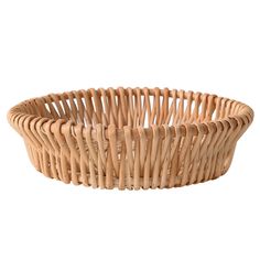 a wicker basket is shown on a white background