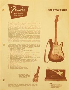 an advertisement for the fender stratocaster guitar, with instructions on how to play it