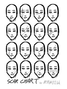 an image of various faces drawn in black and white with the words scar chair on it