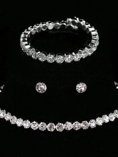 4pcs/Set Luxury Rhinestone Jewelry Set For Women Include Bracelet, Earrings And Necklace, Wedding & Party Accessories Silver Fashionable        Women Fashion Jewelry, size features are:Bust: ,Length: ,Sleeve Length: Rhinestone Jewelry Set, Wedding Party Accessories, Bridal Wedding Hair, Crystal Jewelry Sets, Accessories Silver, Earrings And Necklace, Necklace Wedding, Rhinestone Bridal, White Rhinestone