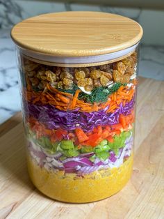 a jar filled with different types of food