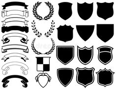 a set of shields and ribbons