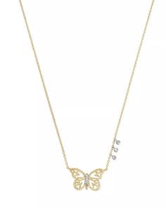 Meira T - 14K White & Yellow Gold Butterfly Pendant Necklace, 16" Luxury Custom Necklace In Yellow Gold, Elegant 14k Yellow Gold Butterfly Necklace, Elegant Gold Diamond Butterfly Necklace, Yellow Gold Butterfly Pendant Necklace In Fine Jewelry, Yellow Gold Pendant Necklace With Diamond Accents, Exquisite Gold Necklace With Single Cut Diamonds, Elegant Yellow Gold Butterfly Clavicle Necklace, Luxury Yellow Gold Butterfly Pendant Necklace, Luxury Gold Diamond Butterfly Necklace