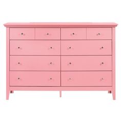 a pink dresser with lots of drawers