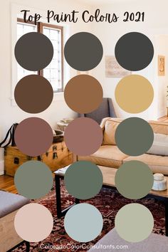 a living room filled with furniture and paint colors