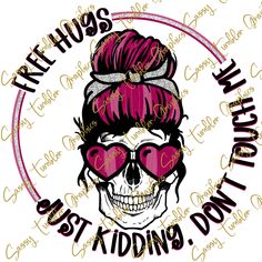 a skull with pink hair and heart shaped glasses