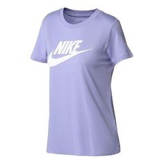 Nike Sportswear ESSENTIAL T Purple BV6170-569 (Women's/Short Sleeve) Sporty Purple Running Tops, Casual Purple Top For Running, Nike Tops For Light Sports, Nike Casual Purple Activewear, Casual Purple Nike Activewear, Purple Casual Activewear For Light Sports, Purple Short Sleeve Activewear For Sports, Purple Cotton Activewear For Sports, Casual Activewear With Logo Print For Training