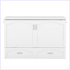 a white cabinet with two doors and drawers