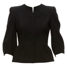 ALEXANDER MCQUEEN black 100% wool cropped sleeve peplum jacket IT38 XS Reference: EALU/A00015 Brand: Alexander McQueen Material: Wool Color: Black Pattern: Solid Closure: Button Lining: Black Fabric Extra Details: Peplum back. Made in: Italy CONDITION: Condition: Excellent, this item was pre-owned and is in excellent condition. This item is in excellent condition and ready to be loved. Comes with: Style code present (Generic) SIZING Designer size: IT38 Size reference: US0 / UK6 / IT38 / FR34 / XXS-XS MEASUREMENTS: Shoulder to shoulder: 35cm / 13.7" Chest: 39cm / 15.2" Waist: 32cm / 12.5" Length: 54cm / 21.1" Sleeve length: 42cm / 16.4" This Alexander McQueen item is authentic. Alexander Mcqueen Blazer, Peplum Jacket, To Be Loved, Black Pattern, Luxury Outfits, Black Fabric, Passion For Fashion, Pretty Outfits, Blazer Jacket