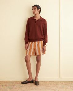 Awning Stripe Shorts – BODE Classic Short Bottoms For Loungewear, Classic Short Lounge Bottoms, Classic Short Loungewear Bottoms, Classic Brown Shorts, Stripe Shorts, Slip On Espadrilles, Striped Short Sleeve Shirt, Striped Fabric, Striped Jacket