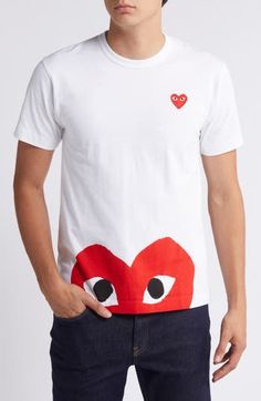 Iconic hearts rendered in small appliqué and oversized graphics pop with color and fun on a T-shirt made with the heartfelt comfort of soft, breathable cotton. Crewneck Short sleeves 100% cotton Machine wash, tumble dry Made in Japan Asian & Pacific Islander Owned/Founded Summer Wardrobe Essentials, Comme Des Garcons Play, Sports Blazer, Baby Boy Shoes, Suit Separates, Boy Shoes, Made Clothing, Short Suit, Inspiration For Kids