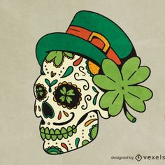 a white skull wearing a green hat and clovers on it's head ipad case / skin