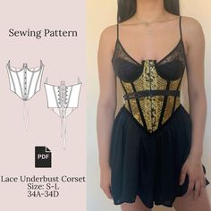 Lace Underbust Sewing Pattern PDF 34A-34D | Etsy Finland Sewing Bra Into Dress, Sewing Projects Using Old Clothes, Corset Sewing Tutorial, Corset Sewing Pattern Free, Goth Sewing Patterns, Silk Dress Sewing, Corset Pattern Tutorial, Free Corset Pattern, Underbust Corset Pattern