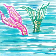 two seaweeds in the water, one pink and one green