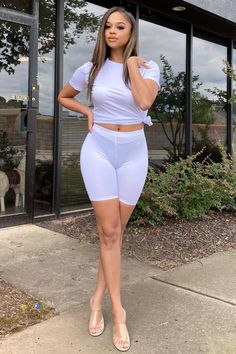 Size up in colors grey and white. Runs small Comfy two piece Has stretch Runs true to size Biker Shorts Set, Dip Nails, Shop Products, Biker Shorts, Shorts Set, Workout Wear, The Gym, Tunic Top, Short Sets