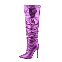 Shop Neon Metallic Purple Pointed Toe Slouch Boots Stiletto Heel Knee High Boots color Purple for Anniversary, Going out, Hanging out with worldwide Free shipping & Free return. Pink Mid-calf Boots For Party, Pink Fitted Mid-calf Boots For Party, Purple Knee-high Party Boots, Pink High Heel Mid-calf Boots For Party, Purple Pointed Toe Evening Boots, Purple Heeled Boots For Fall Party, Purple Boots For Night Out, Purple Boots For Fall Party, Chic Purple Boots For Night Out