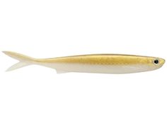 a gold and white fish with black eyes on it's side, against a white background