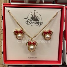 Disney Parks Minnie Mouse Red Bow Pearl Earrings & Necklace Set Brand New Earring (Pierced) And Necklace Set Disneyland & California Adventure Park Maps Included With Every Order And A Sprinkle Of Pixie Dust 100% Authentic Disney Parks Merchandise Experienced Disney Parks Personal Shopper Message Me For Special Park Pick Up Requests And Custom Bundles To Save On Ship Cost Disney Jewelry For Valentine's Day Gift, Disney Style Jewelry For Valentine's Day Gift, Themed Jewelry For Disney Fan Events, Red Themed Jewelry For Valentine's Day, Red Valentine's Day Themed Jewelry, Disney Minnie Mouse Jewelry, Themed Mickey Mouse Jewelry As Gift, Disney Gold Mickey Mouse Jewelry, Gold Disney Mickey Mouse Jewelry