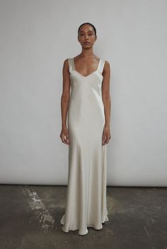 Kamperett Lisette Maxi Slip Dress White Slip Dress Wedding, Organza Dresses, Slip Wedding Dress, Late November, White Slip Dress, Silk Wedding Dress, Minimal Classic, Vintage Slips, Marrying My Best Friend