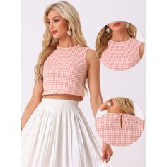 This timeless summer blouse is vintage-inspired fashion. This gingham top features a sleeveless design that embodies the classic style of the 1950s. This gingham print adds a charming and playful touch to the blouse. Stand out from the crowd with this cute and eye-catching pattern. Suit for summer and for many occasions, such as vacation, travel, holiday, beach, going out, etc. Sleeveless Plaid Blouse For Summer, Fitted Sleeveless Top For Picnic, Sleeveless Gingham Tops For Summer, Sleeveless Gingham Blouse For Spring, Sleeveless Gingham Blouse For Summer, Spring Sleeveless Gingham Blouse, Spring Gingham Sleeveless Blouse, Summer Sleeveless Gingham Blouse, Spring Gingham Sleeveless Top