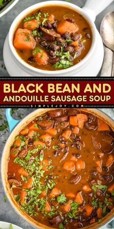 If you’re looking for the perfect winter comfort food idea, try THE BEST Black Bean and Andouille Sausage Soup! With simple ingredients like andouille sausage, canned black beans, and sweet potatoes, it’s a family favorite. Make it today for a delicious winter soup!