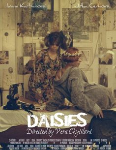 the movie poster for daisies starring two women sitting on a bed in a bedroom