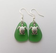 "Aloha! These design shows my love for this beautiful island of Hawaii. This item will be made to order and shipped directly from Hawaii. This is sea glass earrings with silver hooks. This handmade in Hawaii jewelry gift is from cultured sea glass that are specially formed into its shape for jewelry making. Each comes with a gift box with \"handmade by yinahawaii\" stamp and a ribbon wrapped as shown in the 2nd photo, ready to give as gift. I also offer Free gift messaging with the order. Please Green Dangle Jewelry For The Beach, Green Jewelry With Matching Earrings For The Beach, Green Recycled Glass Earrings For Beach, Nickel Free Sea Glass For Jewelry Making, Nickel-free Sea Glass Jewelry For Jewelry Making, Green Ocean-inspired Nickel-free Jewelry, Adjustable Dangle Sea Glass Jewelry, Adjustable Nickel Free Sea Glass Earrings, Nickel-free Adjustable Sea Glass Earrings