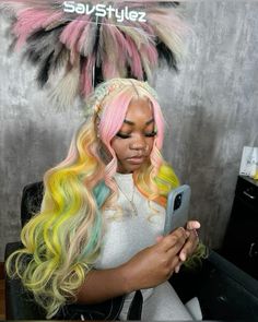 Rainbow Blonde Hair, Custom Color Wigs, Black Hair Protective Styles, Wig Installs, Natural Hair Bun Styles, Weave Ponytail Hairstyles, Frontal Wig Hairstyles, Color Wigs