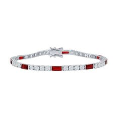 "With alternating red and white cubic zirconia gemstones, this sterling silver tennis bracelet complements your outfit beautifully. With alternating red and white cubic zirconia gemstones, this sterling silver tennis bracelet complements your outfit beautifully. Length: 7.5 in. Metal: sterling silver Plating: rhodium Finish: polished Packaging: boxedSTONE DETAILS Stone type: cubic zirconia Color: red, white Total weight: 5 ct. Center stone size: 7 mm x 3 mm Shape: emerald cut, round Setting: pro Red Cubic Zirconia Tennis Bracelet For Anniversary, Formal Red Cubic Zirconia Tennis Bracelet, Red Jubilee Tennis Bracelet For Anniversary, Red Cubic Zirconia Diamond Bracelet As A Gift, Red Cubic Zirconia Bracelets For Anniversary, Formal Red Cubic Zirconia Bracelet, Classic Red Diamond Bracelets, Classic Red Diamond Bracelet For Anniversary, Silver Tennis Bracelet