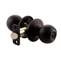 an image of a black door handle with two knobs on the front and side