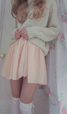 Mode Pastel, Knee High Socks, White Sweater, Girly Outfits