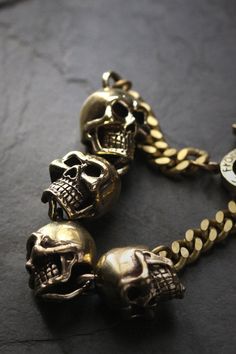 The Four Skull Bracelet (BIG SIZE), made of Premium Quality Brass, original design and made by Defy The jewelry is designed to have unique style and beautiful details. SIZE - The Skull size approx ; 1.8 x 2.4 cm. / 1P. - Bracelet Size ; Please choose options below. - Material : Brass/Silver **Free Shipping to World Wide** - Please allow us to prepare the item and parcel between 3-5 working days (*Between 5-7 working days For Sterling Silver 925*) - All items will be sent by Thai Registered Airma Hand Cast Metal Bracelets Gift, Symbolic Brass Bracelet Jewelry, Silver Brass Bracelets With Charms, Unique Skull Shaped Jewelry For Jewelry Making, Symbolic Handmade Metal Bracelets, Handmade Symbolic Metal Bracelets, Unique Skull-shaped Collectible Jewelry, Vintage Gold Skull-shaped Jewelry, Unique Skull Shaped Collectible Jewelry