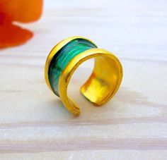 Gold Thick Chunky Chevalier Ring Wide Band Little Finger | Etsy Greece Gold Enamel Ring As Gift, Open Ring Enamel Ring As Gift, Gold Enamel Ring Gift, Handmade Gold Open Enamel Ring, Green Open Ring Made Of Metal, Green Metal Open Ring, Gold Handmade Enamel Open Ring, Handmade Gold Enamel Open Ring, Little Finger Ring