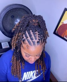 Loc Two Strand Twist Updo, Dreadlock Hairstyles Female, Loc Style Half Up Half Down, Loc Style Inspo Black Women, Loc Hairstyles Half Up Half Down, Half Up Half Down Loc Styles Women, Half Up Half Down Loc Styles Locks, Locd Hair Styles