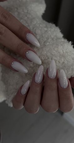 White On White Almond Nails, Nail Designs Almond Shape Ideas Classy, Basic Nail Ideas Almond, Almond Sharp Nails, Elegant White Nails Classy, Nail Designs Milky White, Almond Elegant Nails, Milky Nails Almond, Off White Almond Nails