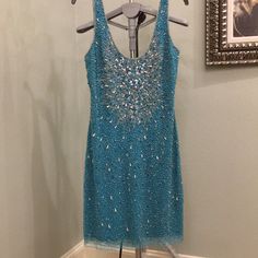 Sleeveless Beaded Blue Cocktail Dress. Never Been Worn. Early 2000 Fashion, Aidan Mattox Dress, 2000 Fashion, Blue Cocktails, Aidan Mattox, Blue Cocktail Dress, Beaded Dress, Colorful Dresses, Cocktail Dress