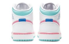 Nike Air Jordan 1 Mid GS Digital Pink dressed in a white, digital pink, aurora green and soar color scheme. This grade school edition of the mid-top Air Jordan 1 features a teal leather base with white overlays and pink contrasting accents throughout. Speckled laces with hits of blue on the tongue, wings logo and heel completes the design. School Edition, Pink Aurora, Air Jordan 1 Mid Gs, Vapour Max Nike, Air Jordans Women, Nike Sacai, Low Air Jordan 1, Nike Air Jordan 1 Mid, Womens Air Jordans